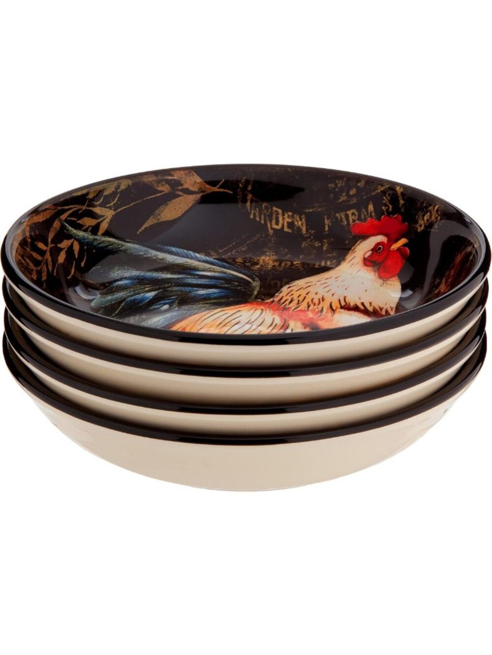 Gilded Rooster Ceramic Dinnerware Set, 9.25" Multicolor Plates, Elegant Dining
